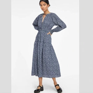 Lacausa Dama Dress Blue Magic Mushroom Print Midi Long Sleeve Resort Coastal S